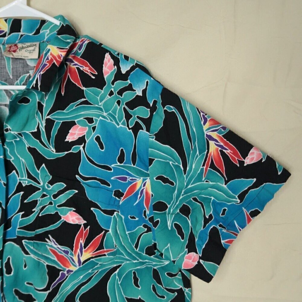 VTG Hilo Hattie The Hawaiian Original Shirt Blue Floral Cotton Retro Men's Large - Picture 4 of 13
